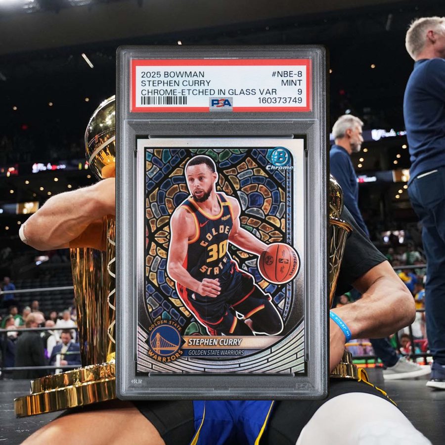 Stephen Curry 2025 Bowman Chrome-Etched In Glass variation, graded PSA 9
