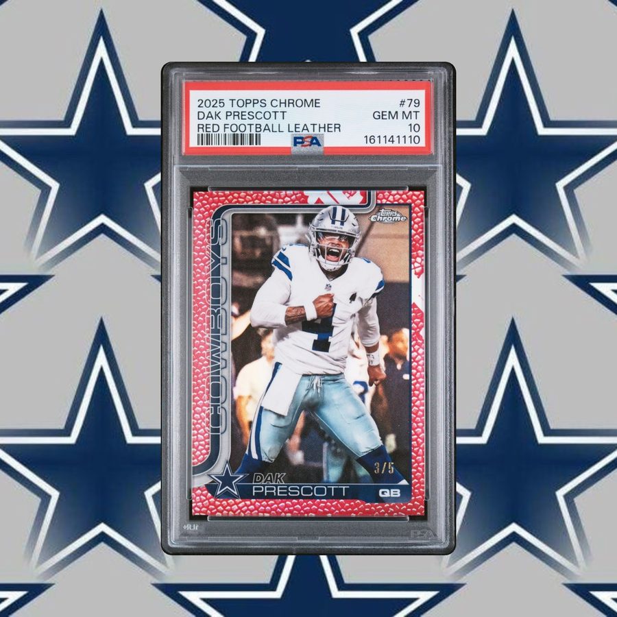 Dak Prescott 2025 Topps Chrome red football leather parallel, graded PSA 10