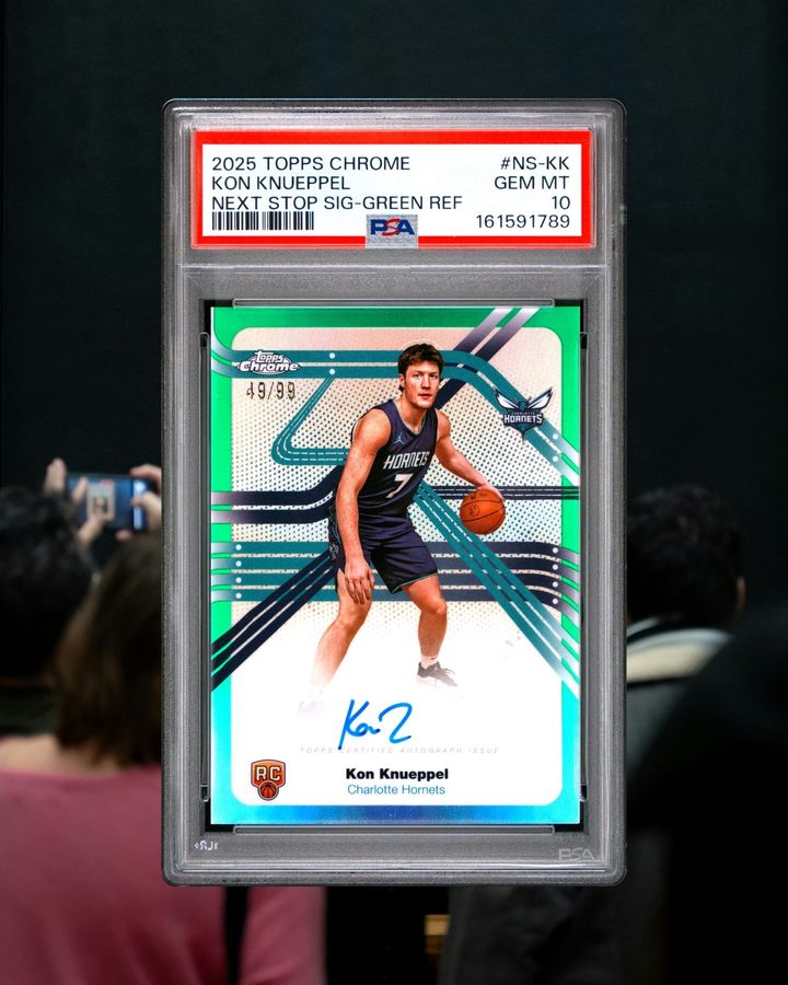 Kon Knueppel 2025 Topps Chrome Next Stop Signatures green refractor autograph, graded PSA 10